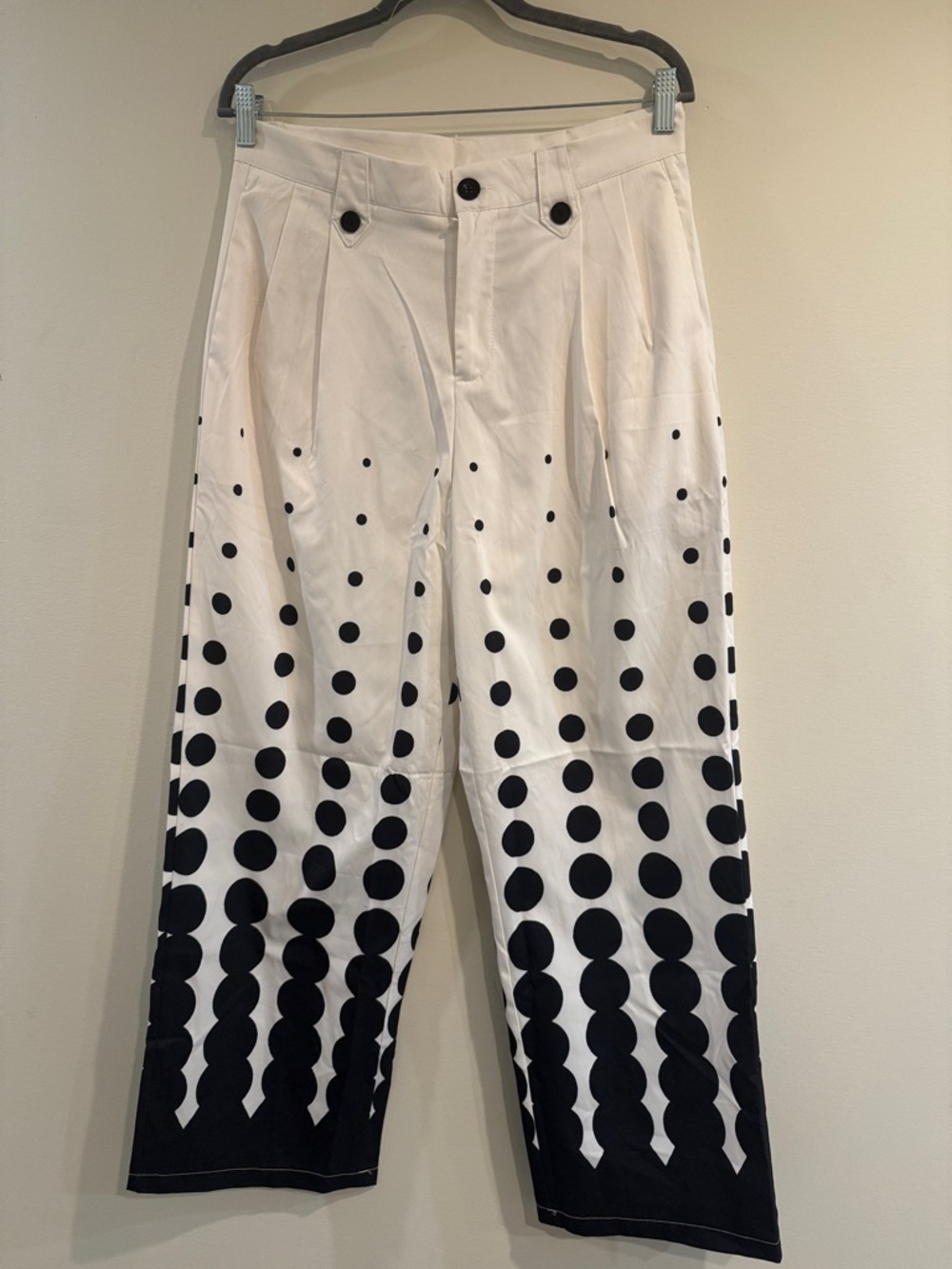 ROMWE White Wide-Leg Chinos with Black Polka Dot Gradient